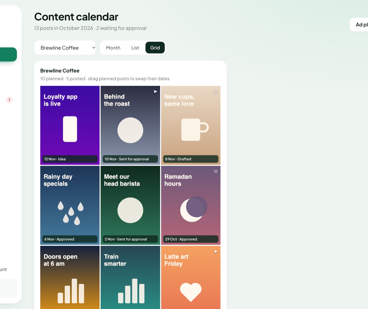 Instagram grid preview for a client